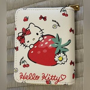 Hello Kitty Strawberry & Cherry White Zipper Wallet